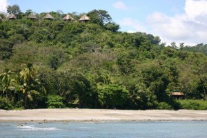 View of the beach from the water.